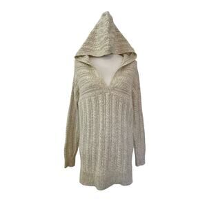 Soft Surroundings Womens Cable Knit Hooded Sweater Size LP Neutral Fisherman